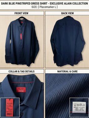 DARK BLUE PINSTRIPED DRESS SHIRT - EXCLUSIVE ALAIN COLLECTION SIZE: [ Placemarke